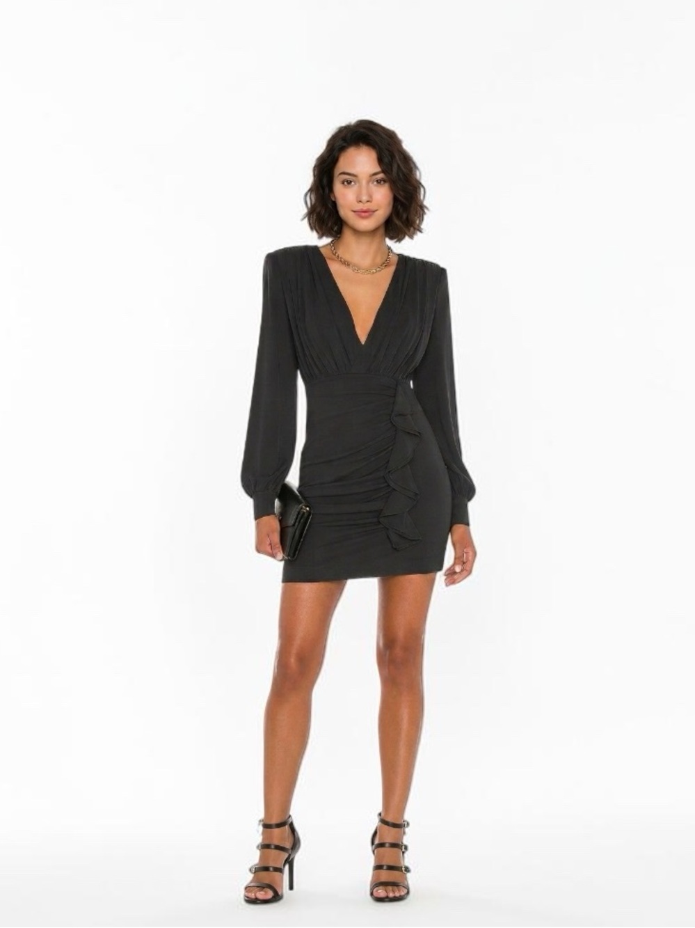 Michael Costello x Revolve Knowles ruched little black dress